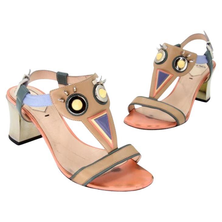 Fendi Monster Face 7.5 Embellished Heels Spikes Rare Pumps FF-0703N-0001