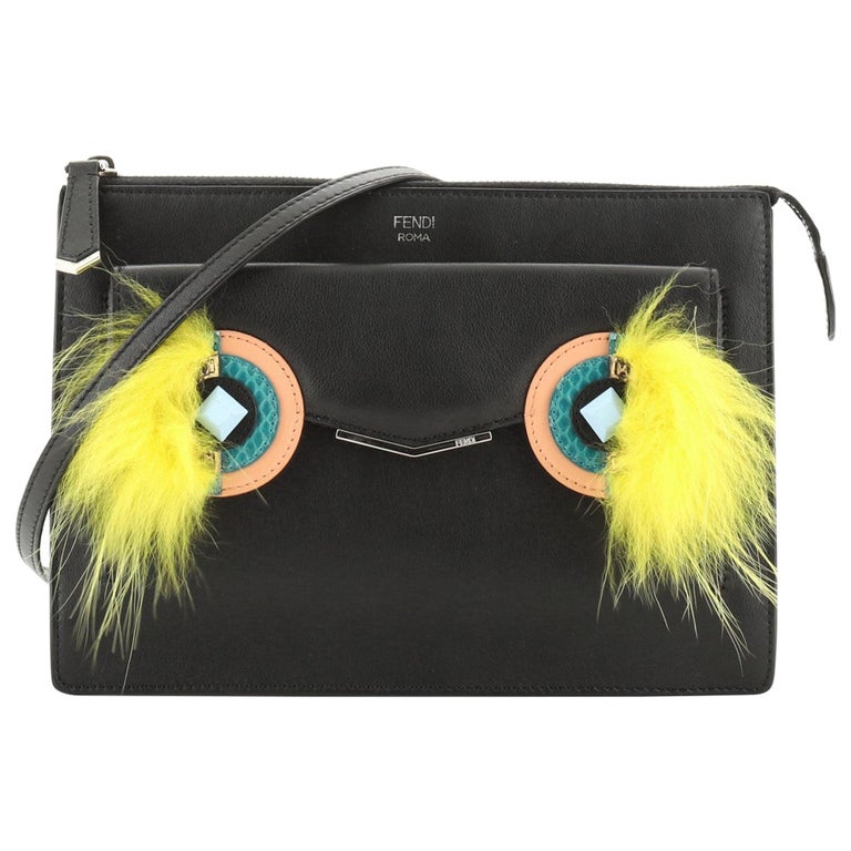Fendi Monster Front Pocket Clutch Leather with Fur at 1stDibs
