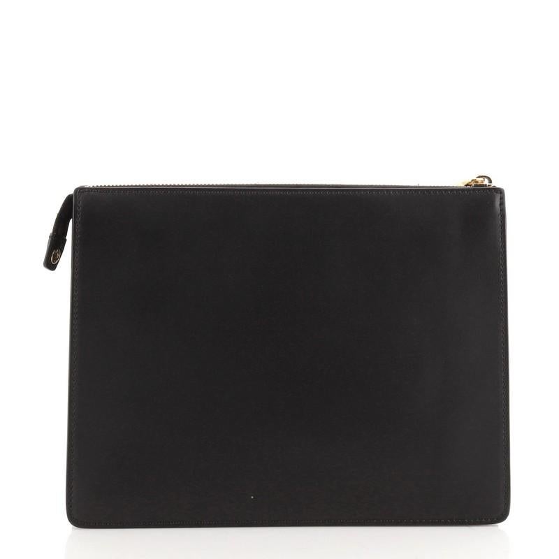 Black Fendi Monster Handle Clutch Studded Leather with Coated Zucca and Pequin Canvas