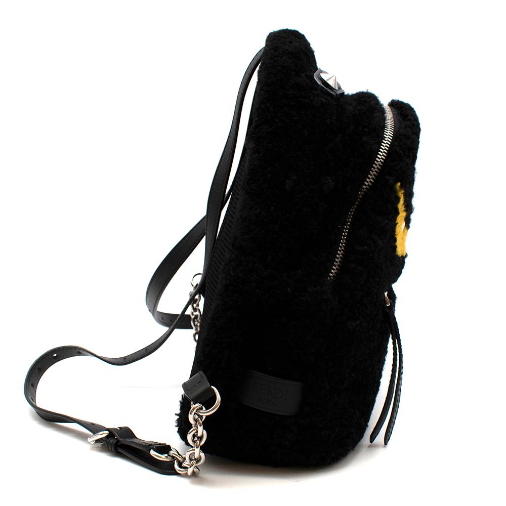 Black Fendi Monster Mini Leather-Trimmed Shearling Backpack