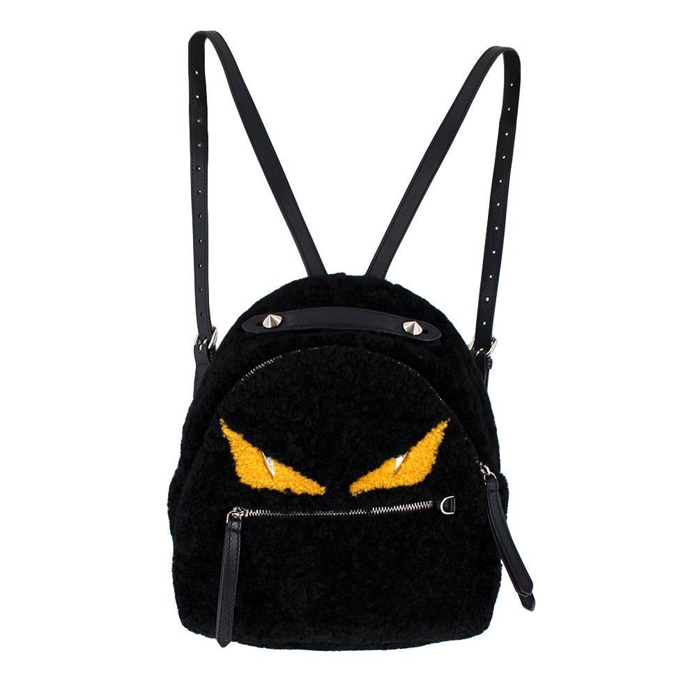 Women's or Men's Fendi Monster Mini Leather-Trimmed Shearling Backpack