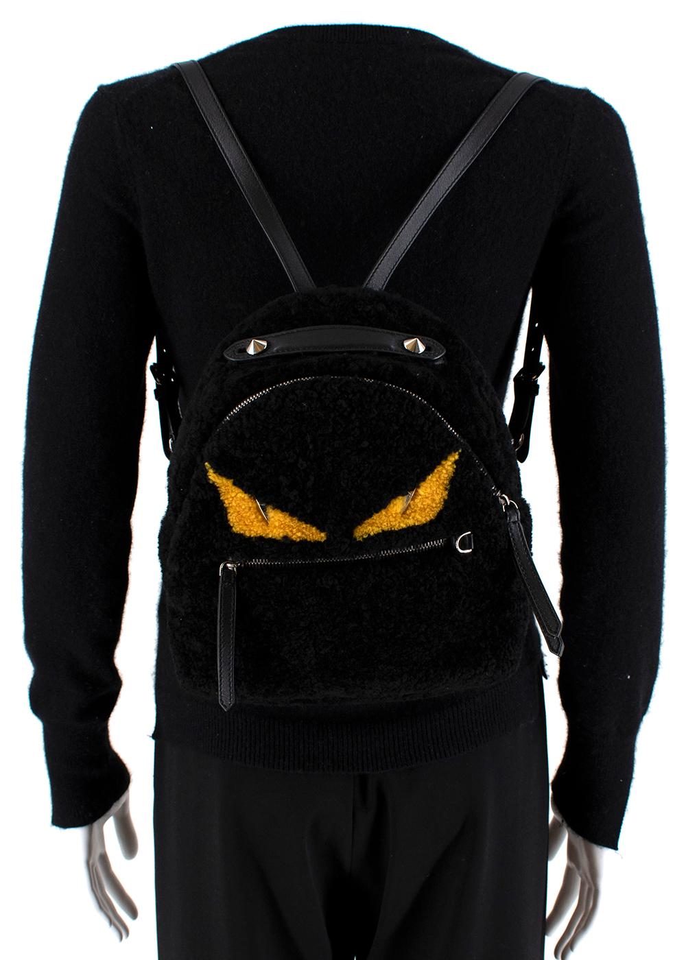 Fendi Monster Mini Leather-Trimmed Shearling Backpack 1