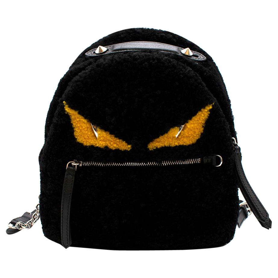 Fendi Monster Mini Leather-Trimmed Shearling Backpack