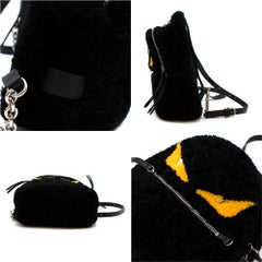 Fendi Monster Mini Leather-Trimmed Shearling Backpack