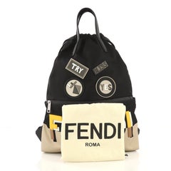 Fendi Monster Vocabulary Drawstring Backpack Printed Nylon with Patches Large