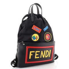Fendi Monster Vocabulary Drawstring Backpack Printed Nylon with Patches Large