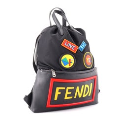 Fendi Monster Vocabulary Drawstring Backpack Printed Nylon with Patches Large