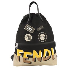 Fendi Monster Vocabulary Drawstring Backpack Printed Nylon with Patches Large