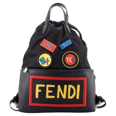 Fendi Monster Vocabulary Drawstring Backpack Printed Nylon with Patches Large