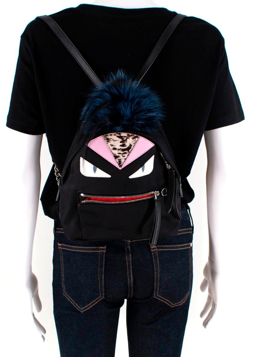 Fendi Monsters Fox-Fur Trim Twill Backpack For Sale 3