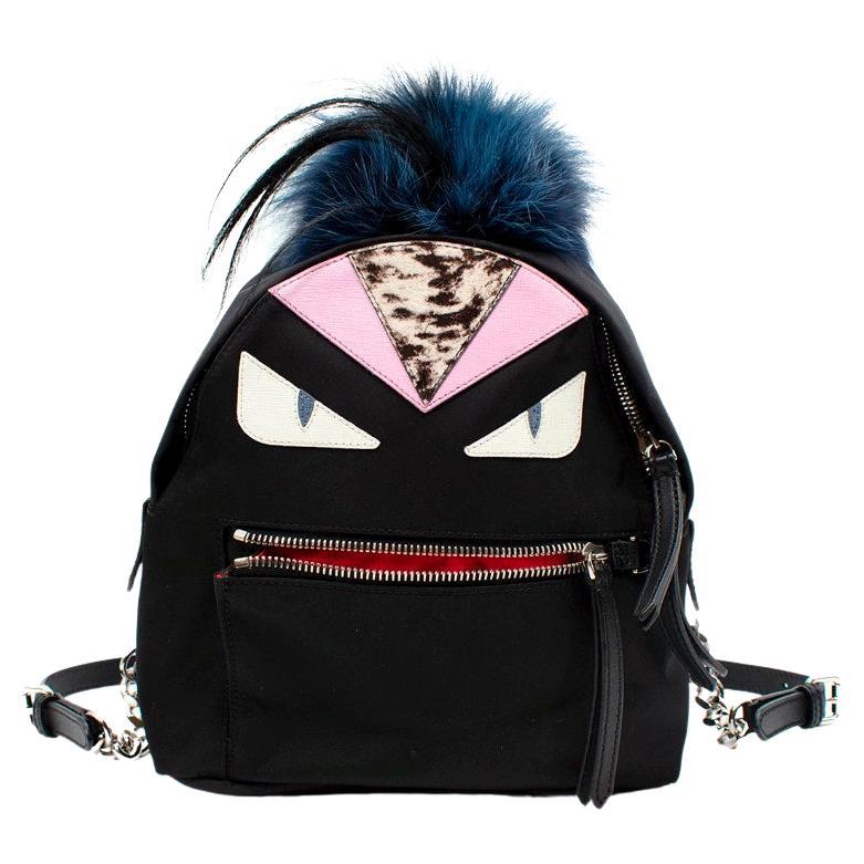Fendi Monsters Fox-Fur Trim Twill Backpack For Sale