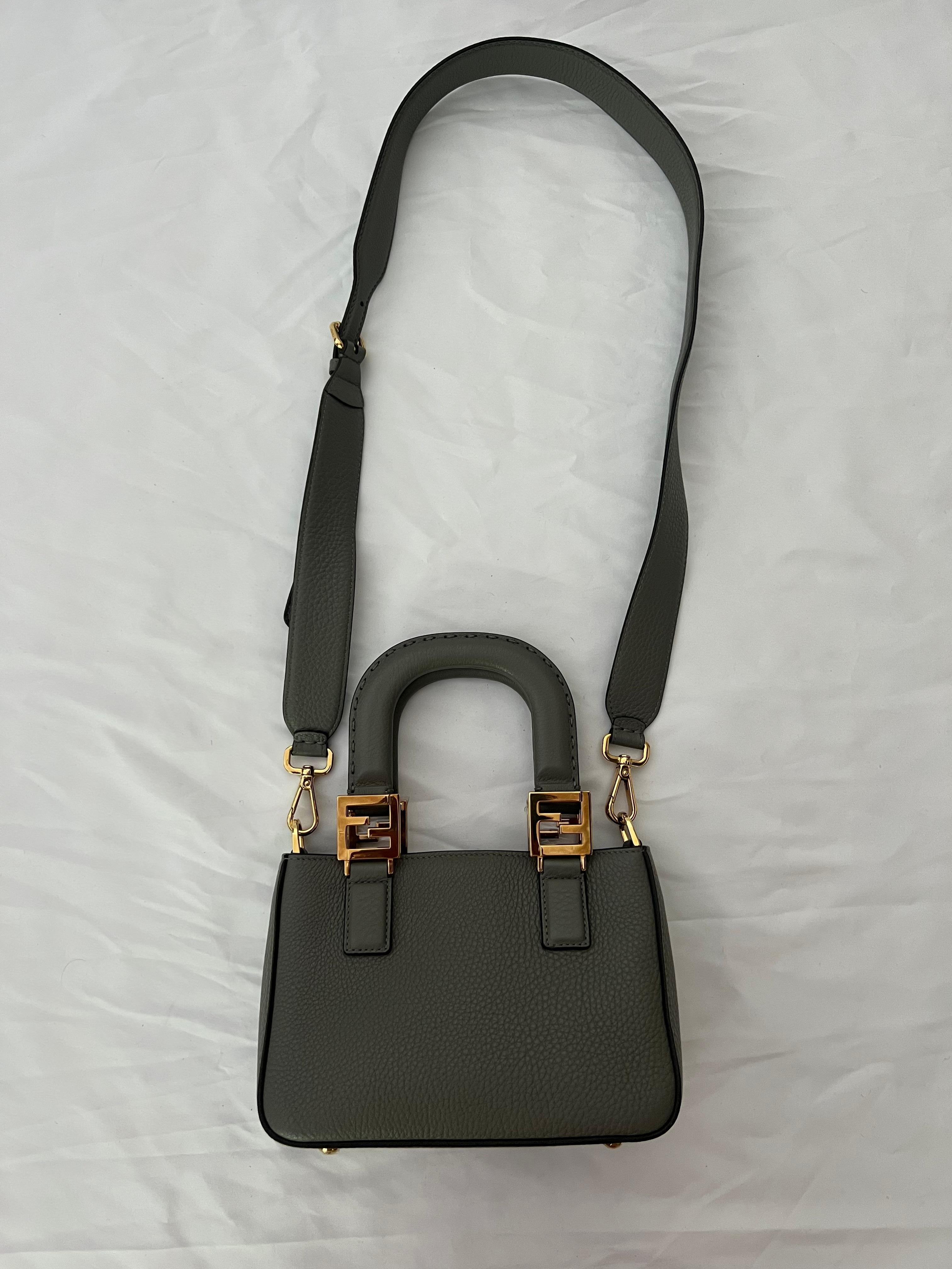 Fendi Moon Grey Leather Mini Forever Handbag  For Sale 5