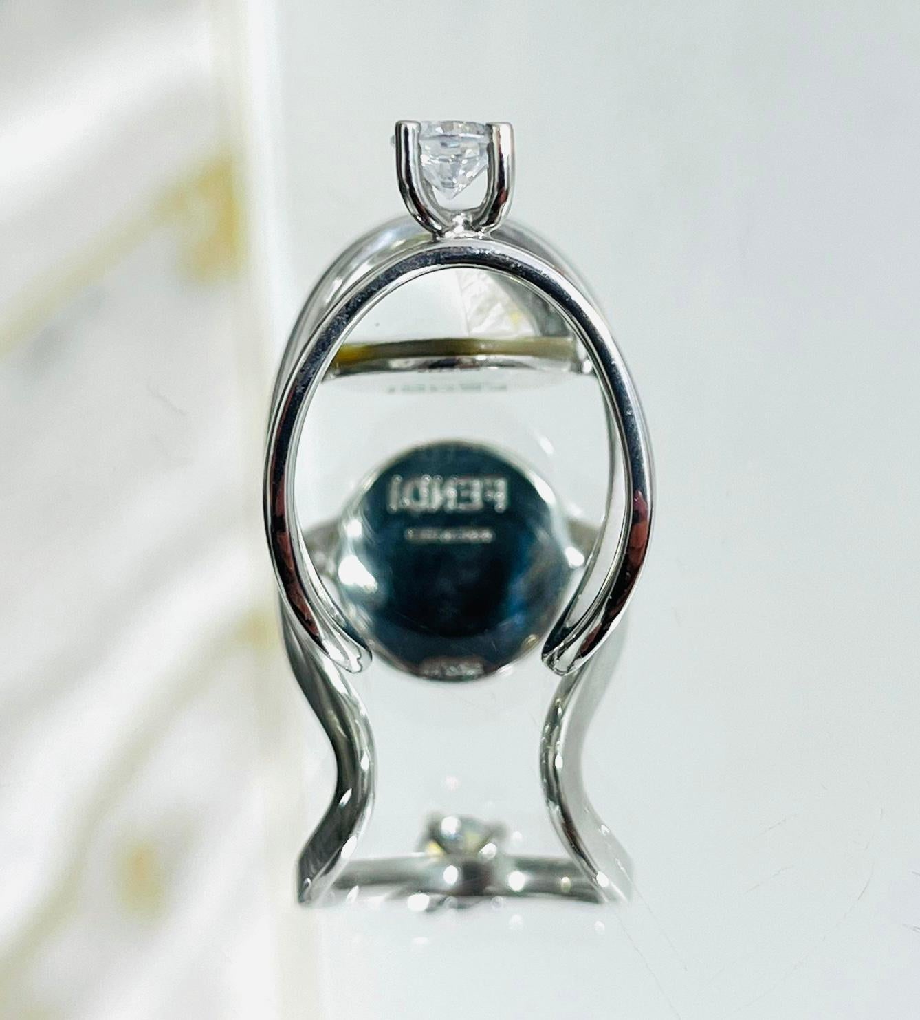 Fendi Mother-Of-Pearl & Crystal Palladium Ring In Excellent Condition In London, GB