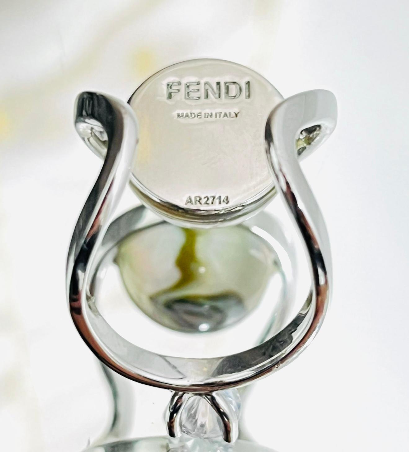 Women's Fendi Mother-Of-Pearl & Crystal Palladium Ring