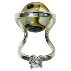 Fendi Mother-Of-Pearl & Crystal Palladium Ring