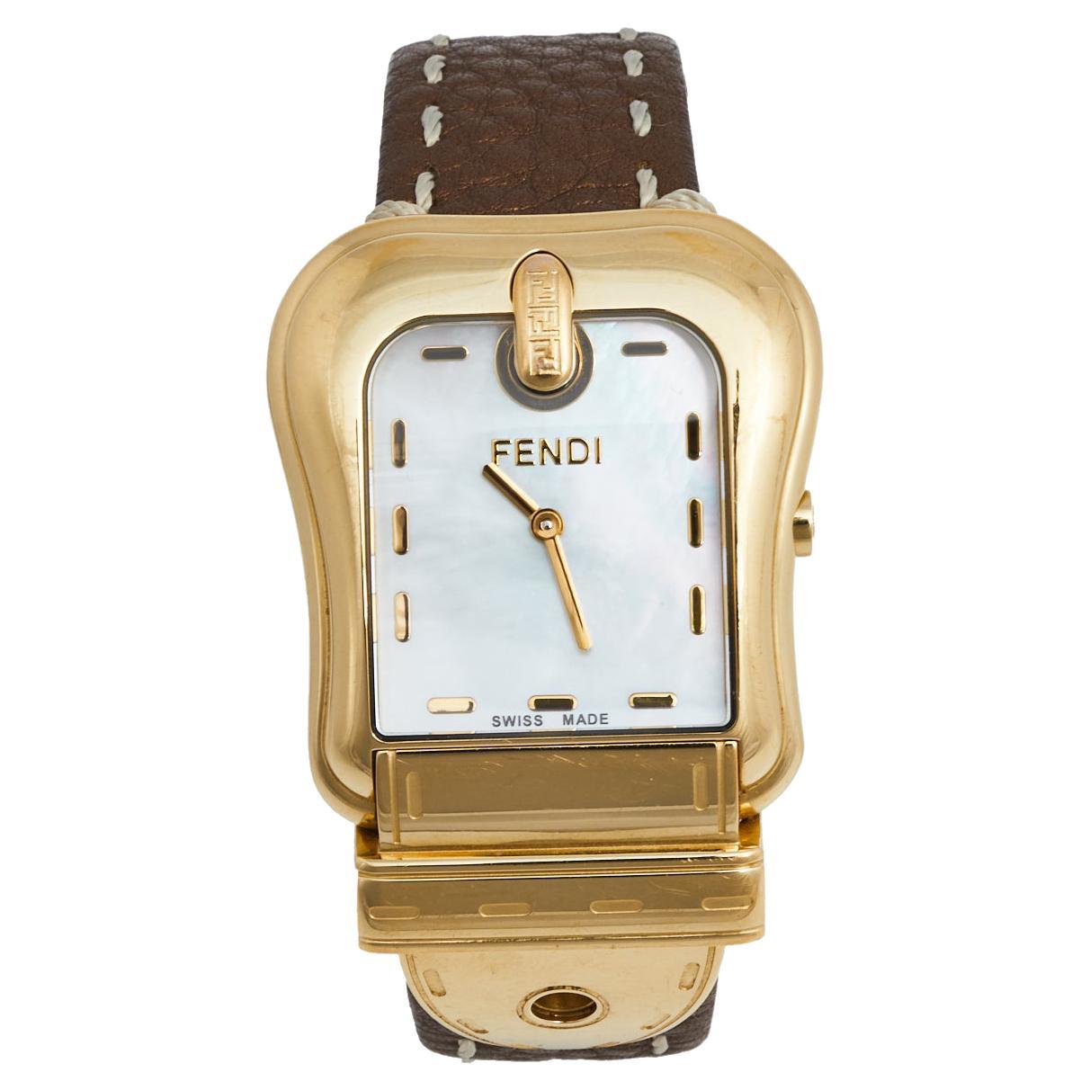 Fendi Mother of Pearl Gold Plated Leather B.Fendi 3800G Women's Wristwatch 33 mm