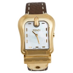 Used Fendi Mother of Pearl Gold Plated Leather B.Fendi 3800G Women's Wristwatch 33 mm