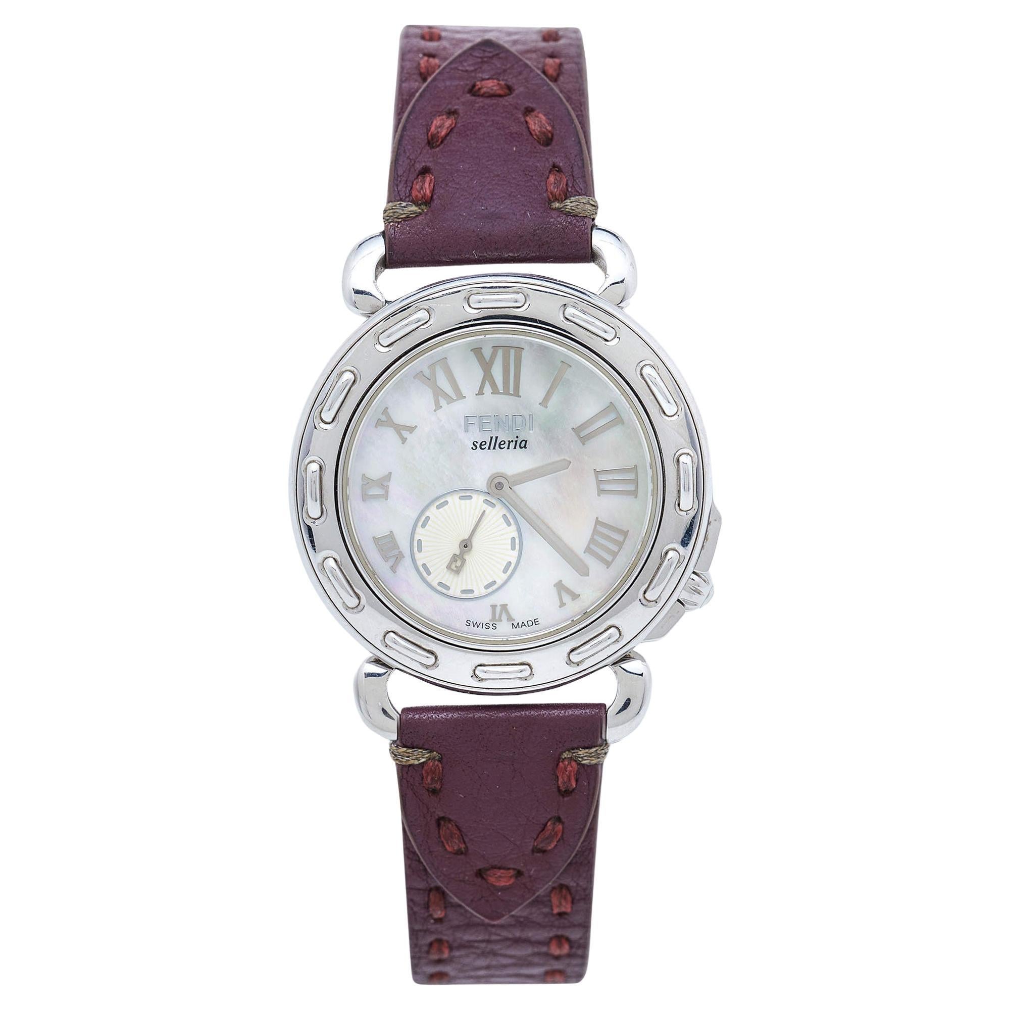Fendi Mother of Pearl Leather Stainless Steel Selleria 8100M Women's Wristwatch 