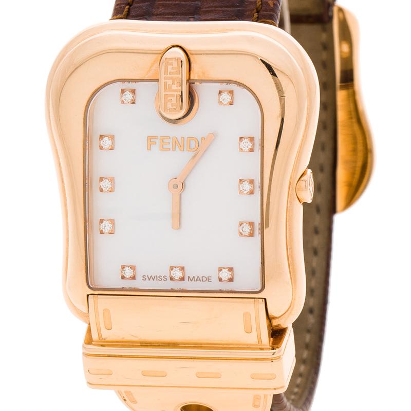 Contemporary Fendi Mother Of Pearl Rose Gold Tone B. Fendi Women's Wristwatch 32MM