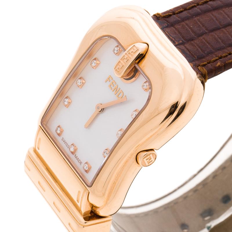 Contemporary Fendi Mother Of Pearl Rose Gold Tone B. Fendi Women's Wristwatch 32MM