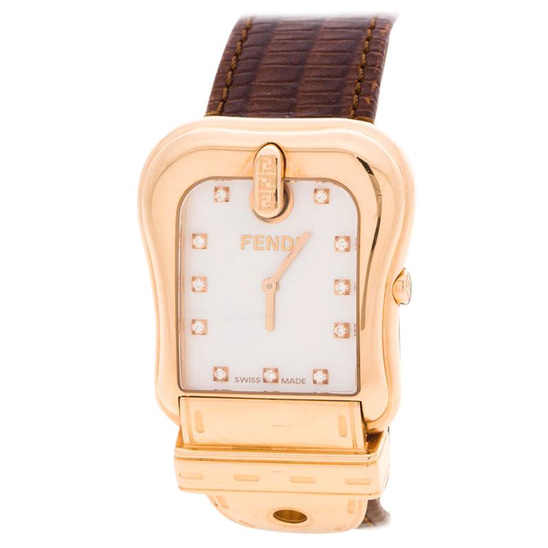 Fendi Mother Of Pearl Rose Gold Tone B. Fendi Women's Wristwatch 32MM