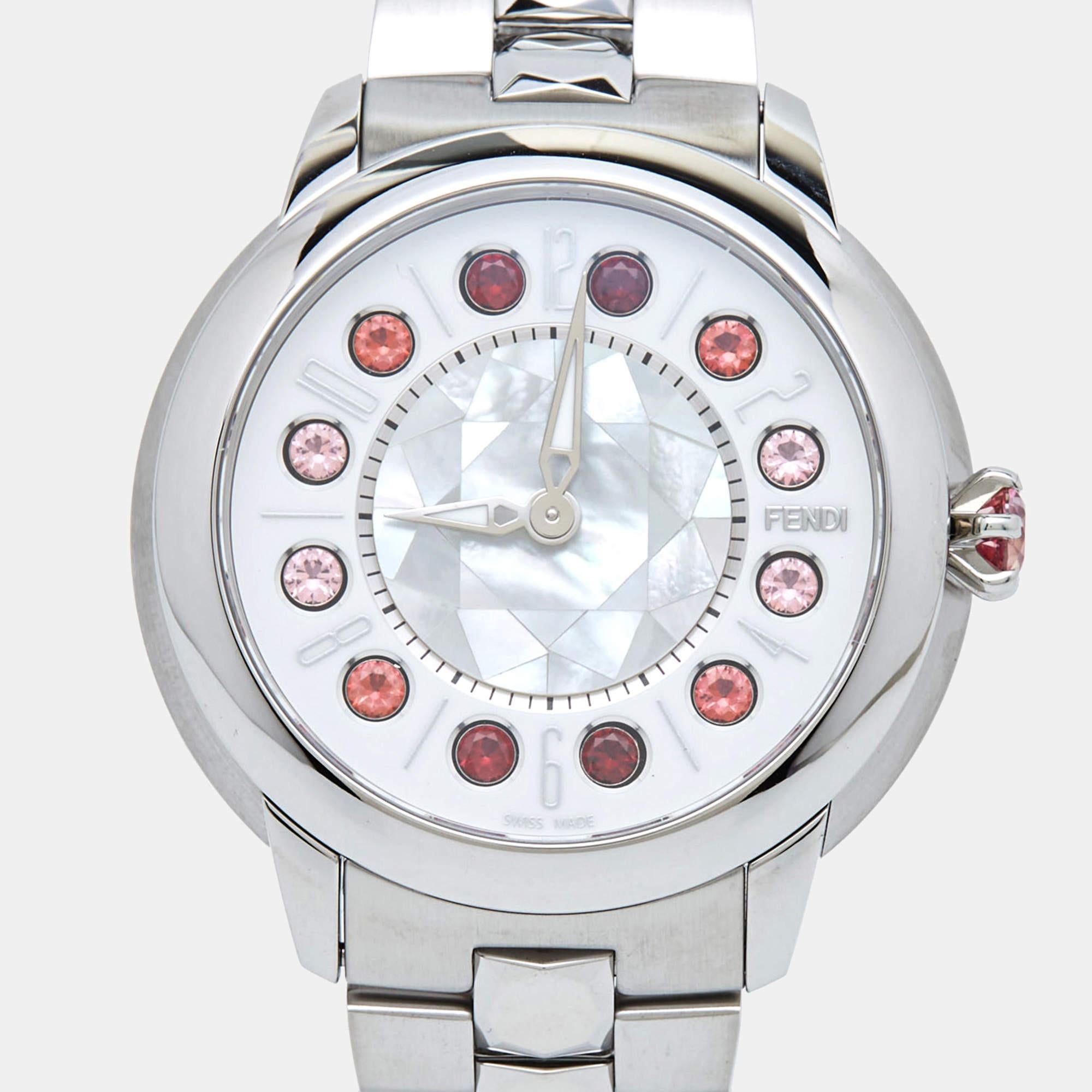 Fendi Mother Of Pearl Stainless Steel IShine 12100M Women's Wristwatch 38 mm 4