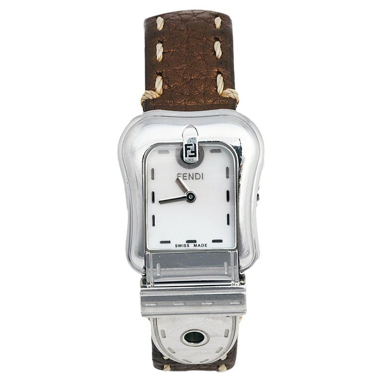 Fendi Mother of Pearl Stainless Steel Leather B.Fendi Women's Wristwatch 18  mm For Sale at 1stDibs