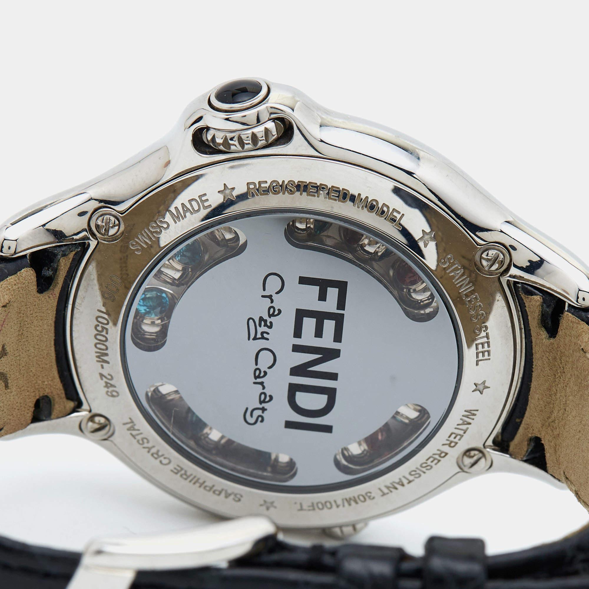Fendi Mother of Pearl Stainless Steel Leather Crazy Carats 10500M Women's 38 mm 5