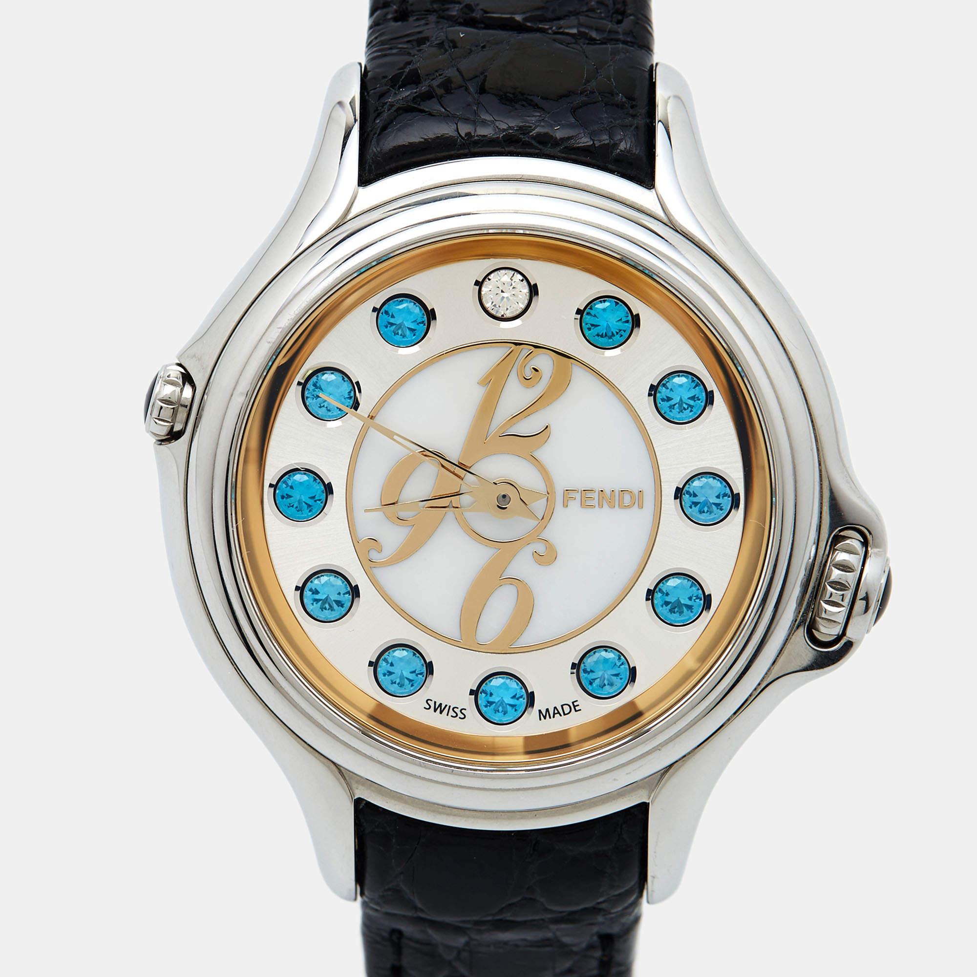 Fendi Mother of Pearl Stainless Steel Leather Crazy Carats 10500M Women's 38 mm 7