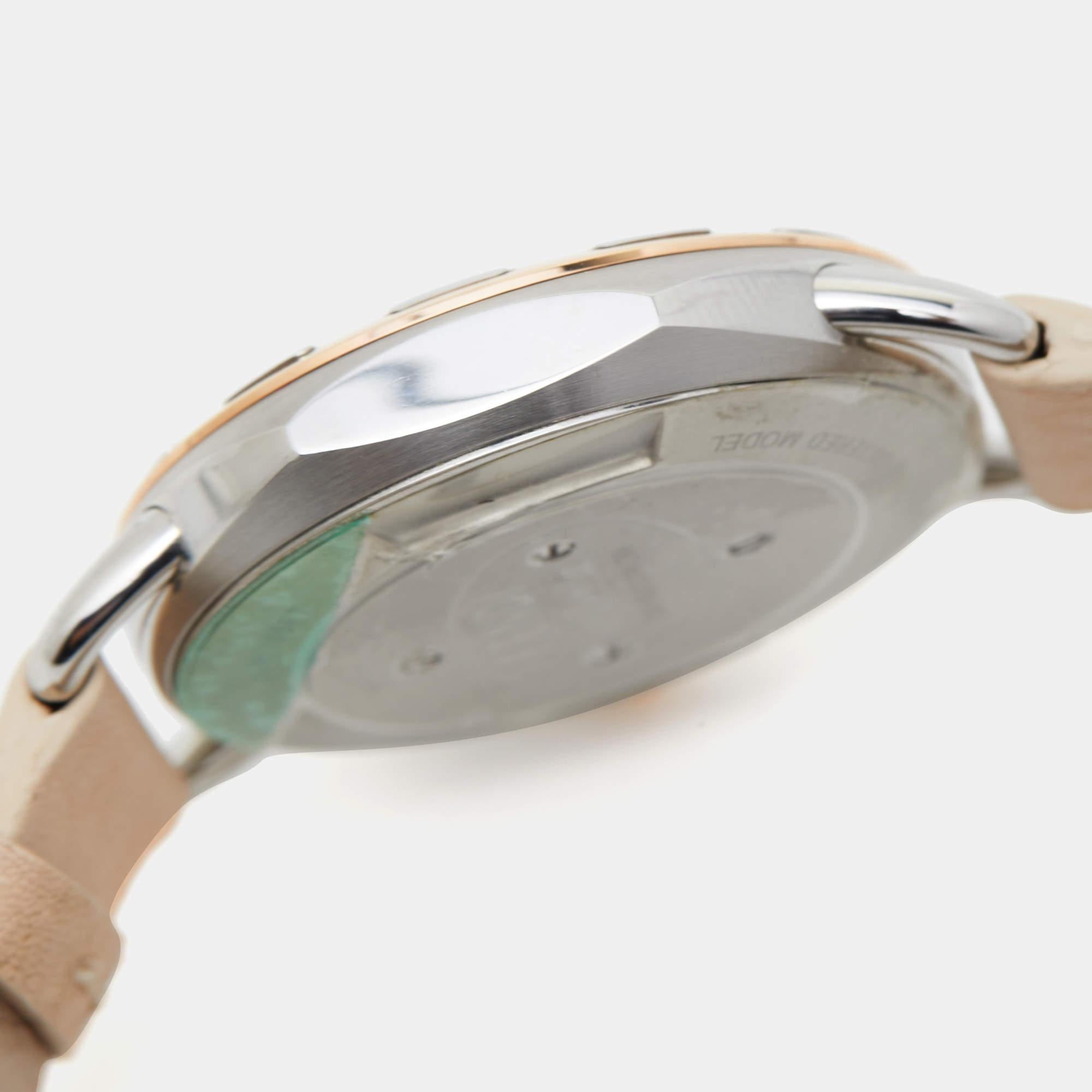 Aesthetic Movement Fendi Mother of Pearl Two Tone Stainless Steel Selleria Leather 80200M Women's
