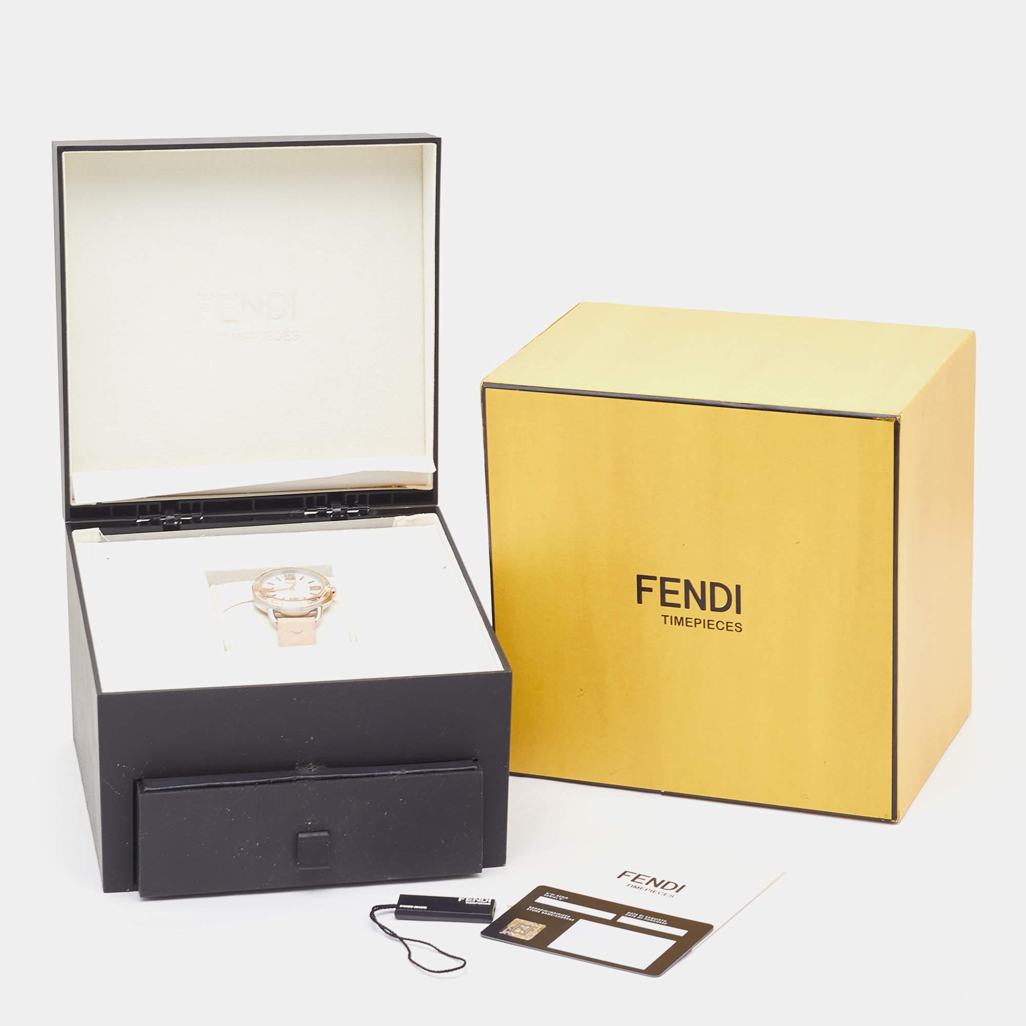 Fendi Mother of Pearl Two Tone Stainless Steel Selleria Leather 80200M Women's 2