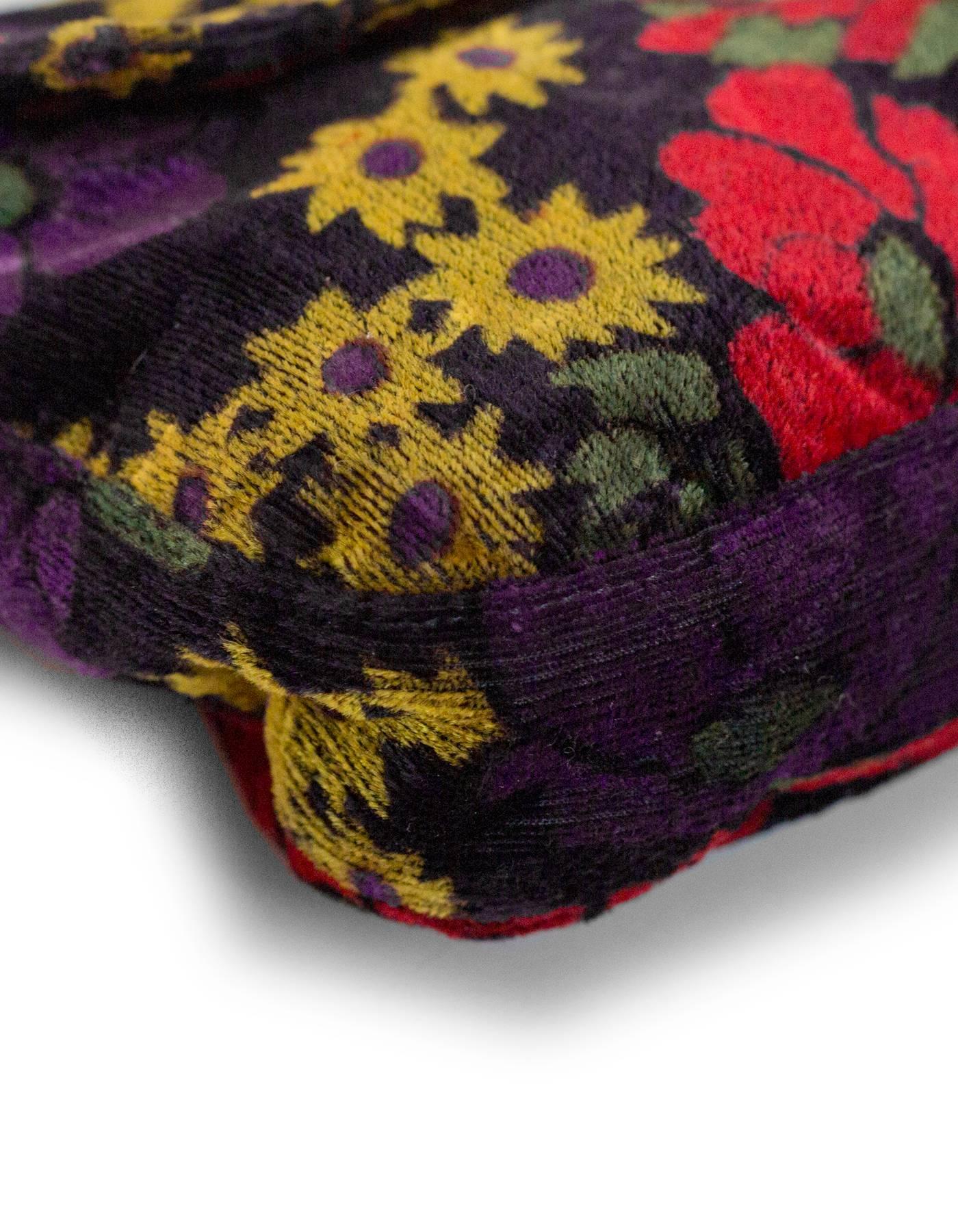 Black Fendi Multi-Colored Floral Print Velvet Baguette