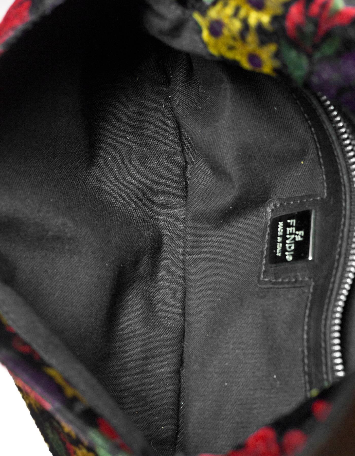 Fendi Multi-Colored Floral Print Velvet Baguette In Excellent Condition In New York, NY