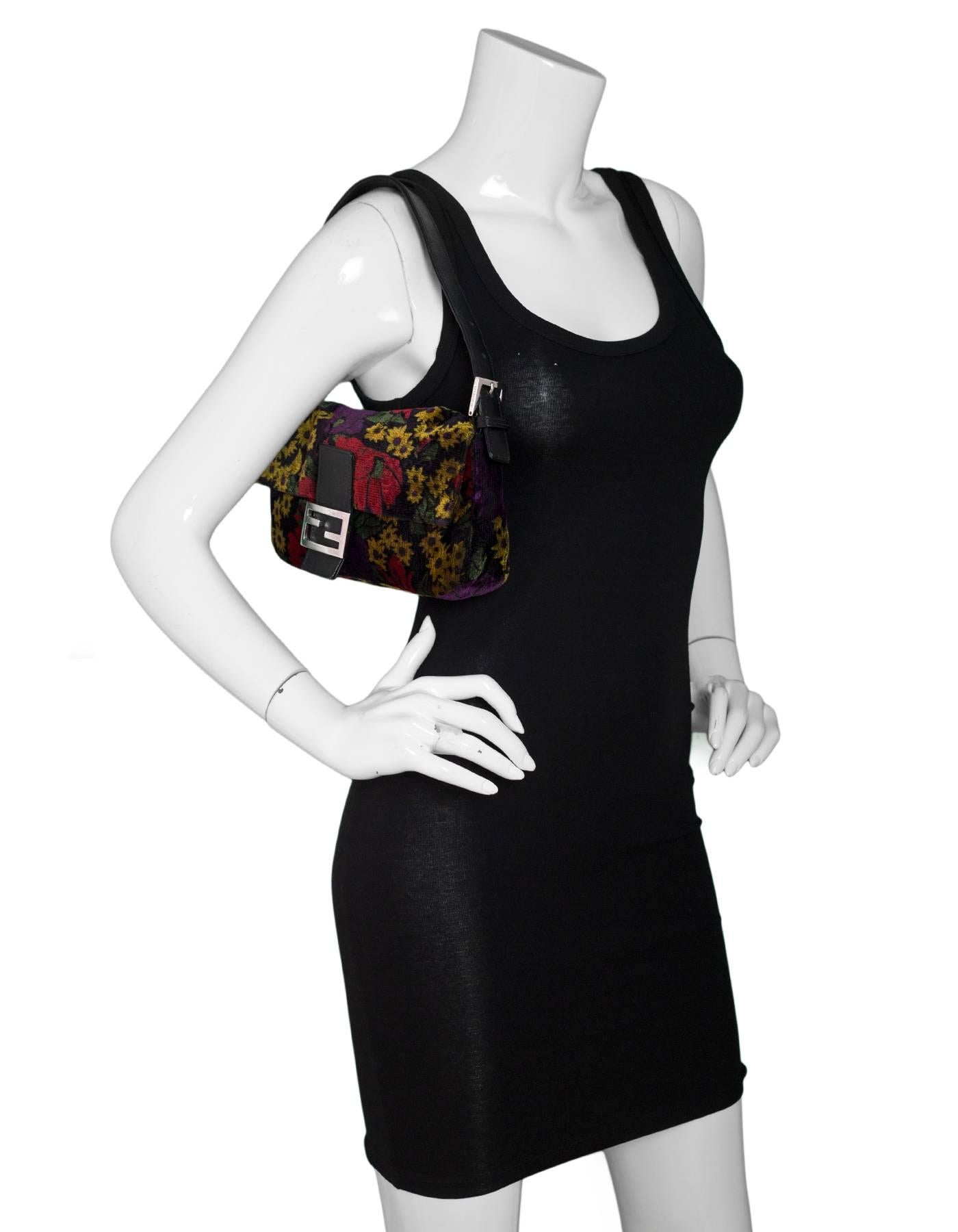 Fendi Multi-Colored Floral Print Velvet Baguette 2