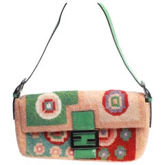 Fendi multi needle point beaded baguette bag with green snakeskin strap and clos