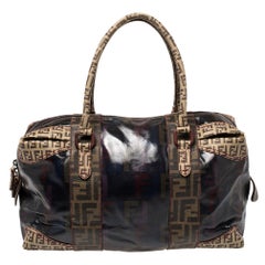 Fendi Multiccolor Zucca Canvas Mixed Media Boston Bag