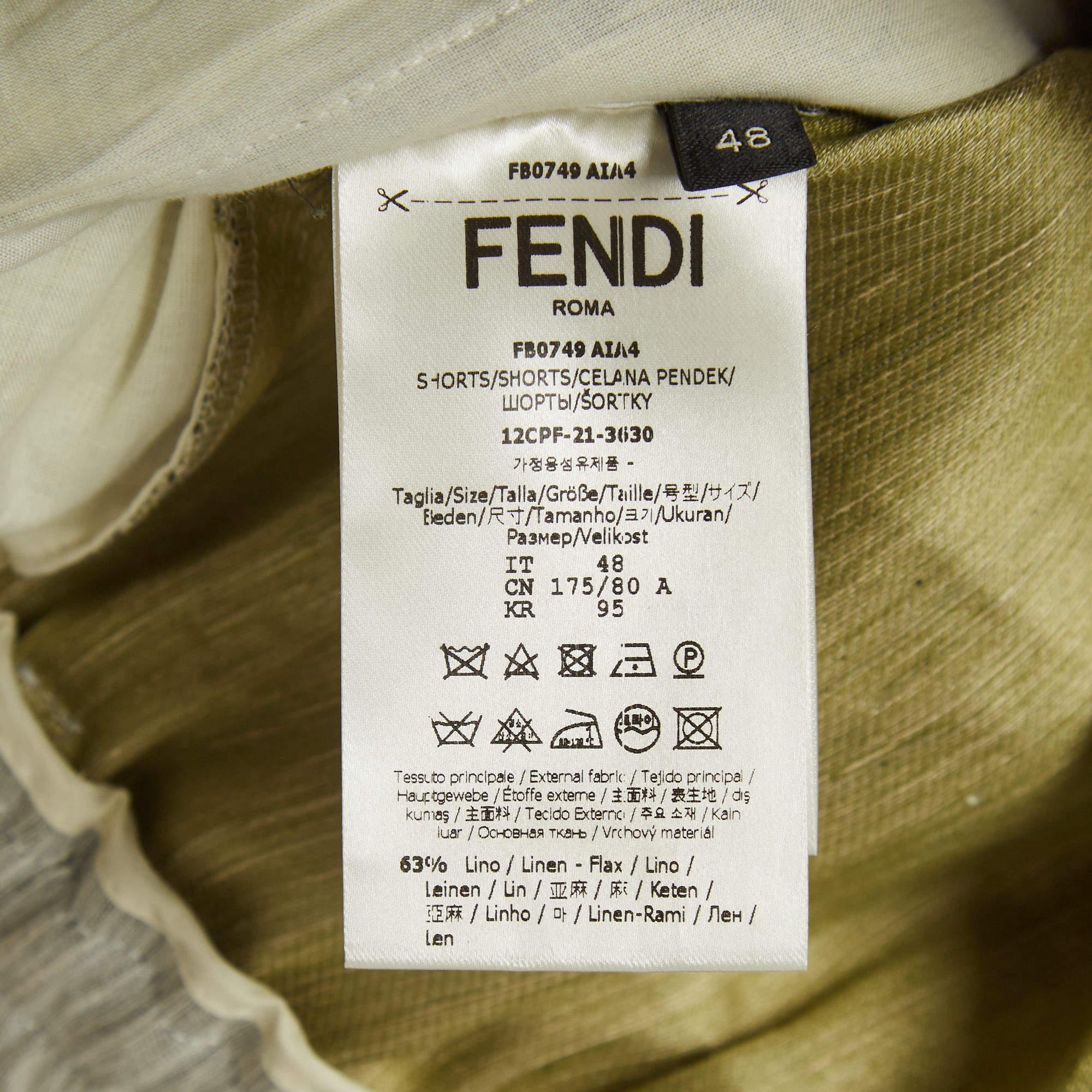 Fendi Cargo-Shorts aus Leinenmischung mit mehrfarbigem abstraktem Druck M im Angebot 1
