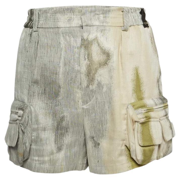 Fendi Cargo-Shorts aus Leinenmischung mit mehrfarbigem abstraktem Druck M im Angebot