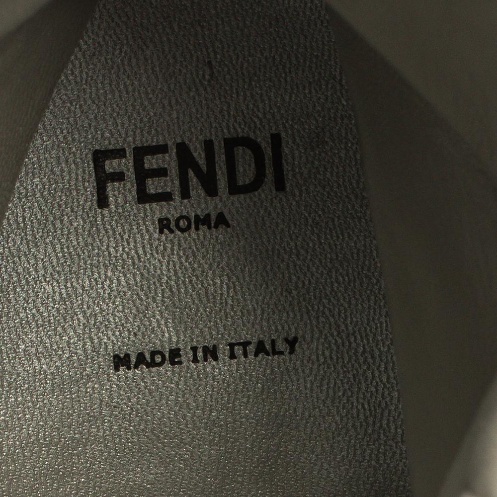 Black Fendi Multicolor Bag Bugs Printed Patent Leather Combat Boots Size 35
