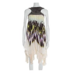 Fendi Multicolor Beaded Bodice Sleeveless High Low Silk Dress S