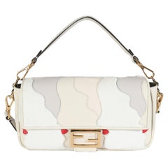 Fendi Multicolor Bianco Carta Nerz Pelz Nappa Gesichter Baguette