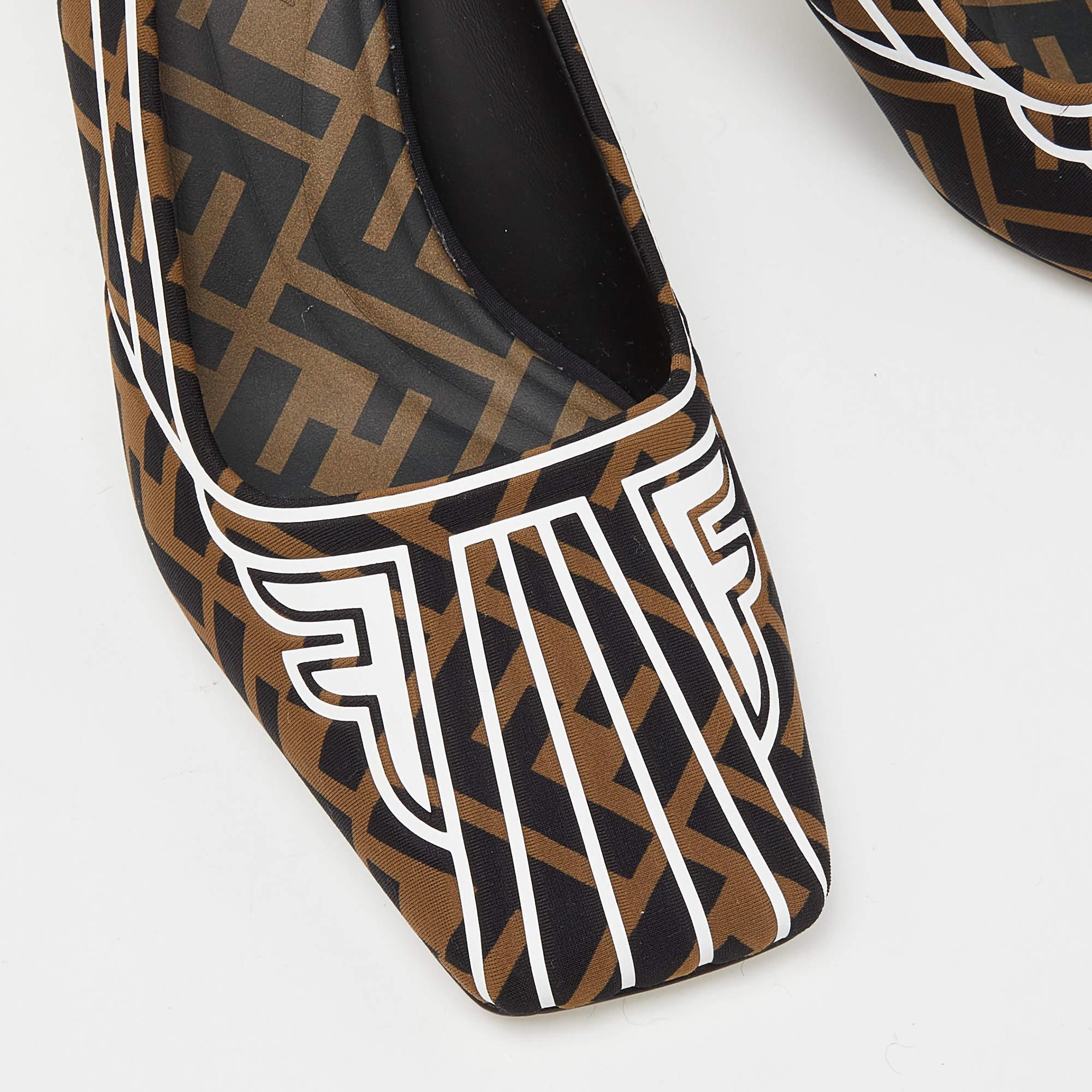 Fendi Multicolor Brown/Black Fabric Freedom FF Logo Slingback Sandals Size 38 In Good Condition For Sale In Dubai, Al Qouz 2