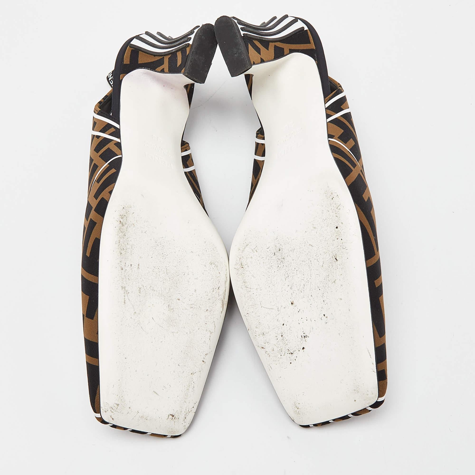 Fendi Multicolor Brown/Black Fabric Freedom FF Logo Slingback Sandals Size 38 For Sale 2