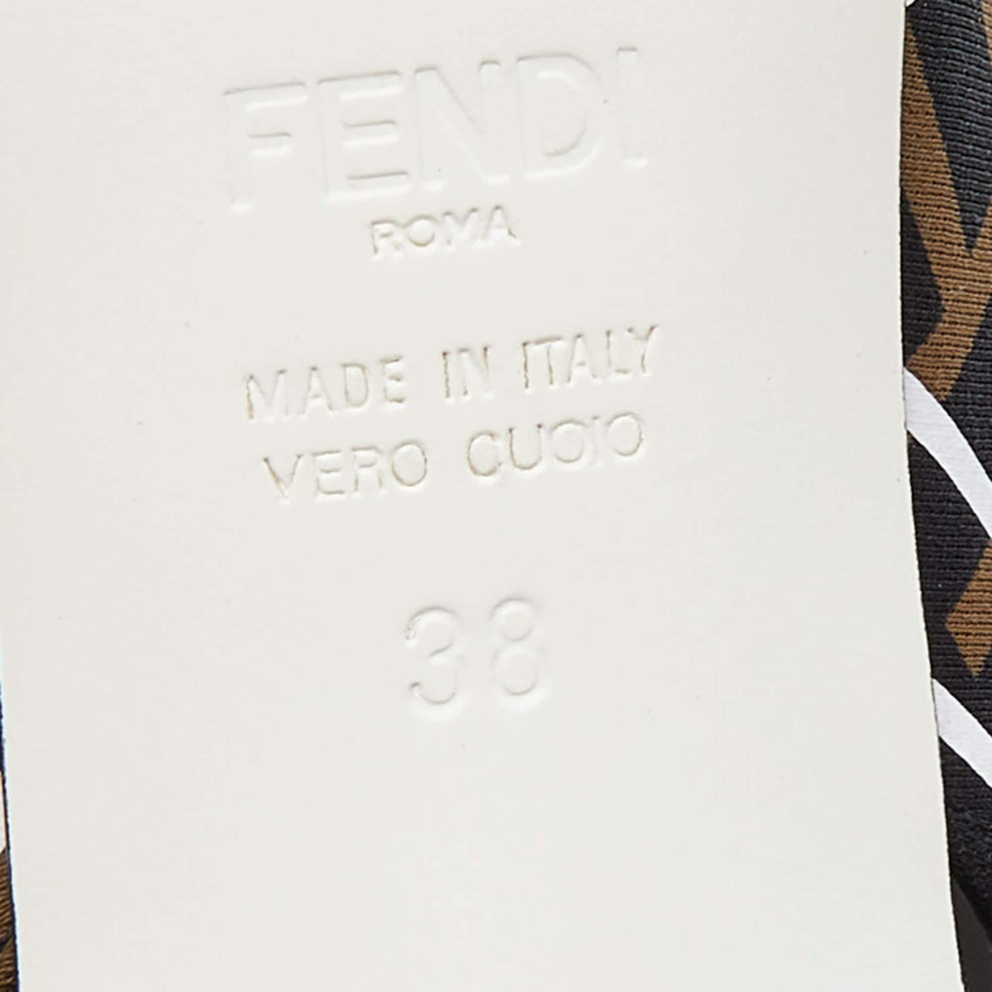 Fendi Multicolor Brown/Black Fabric Freedom FF Logo Slingback Sandals Size 38 For Sale 3
