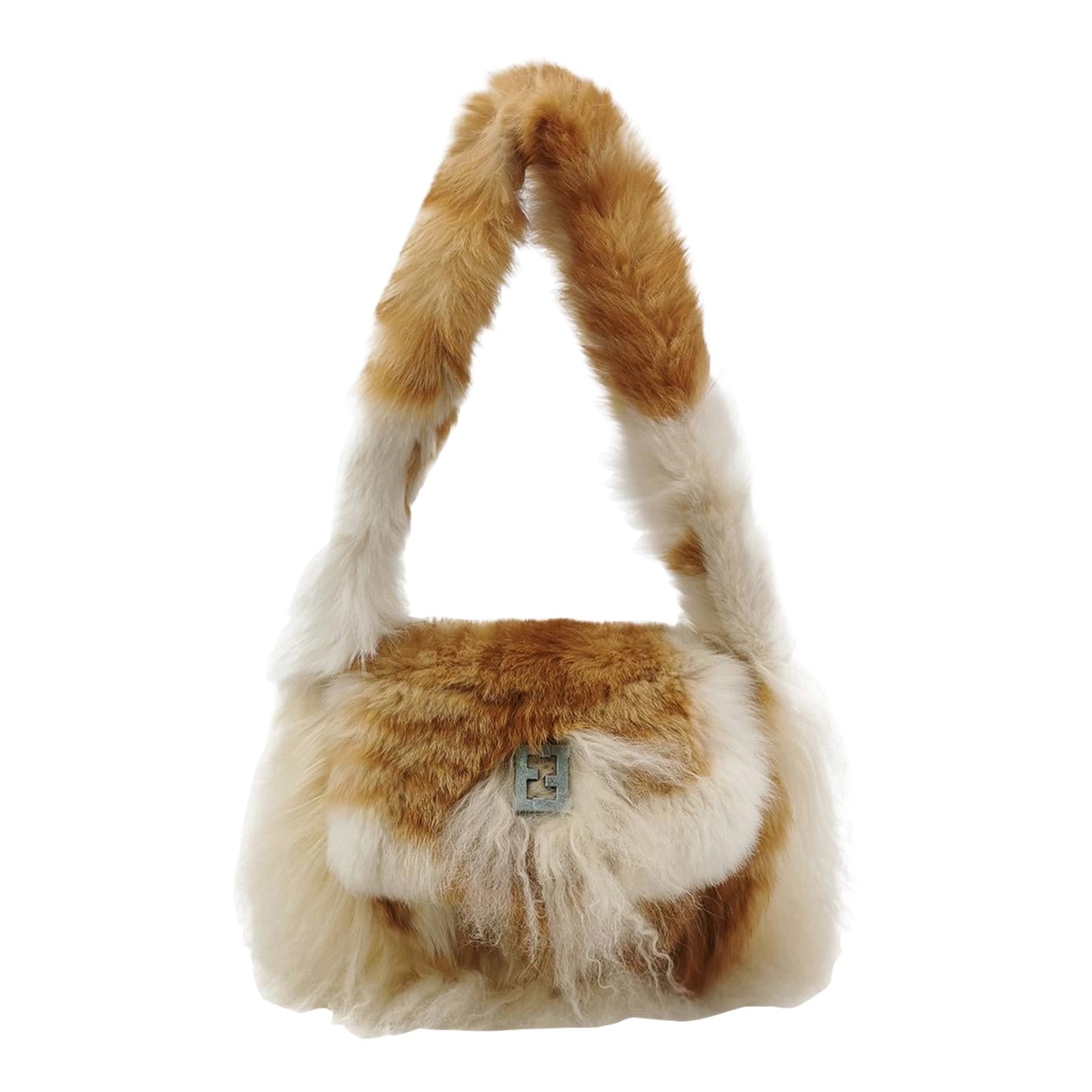 Fendi Multicolor Brown Fur FF Logo Flap Shoulder Bag