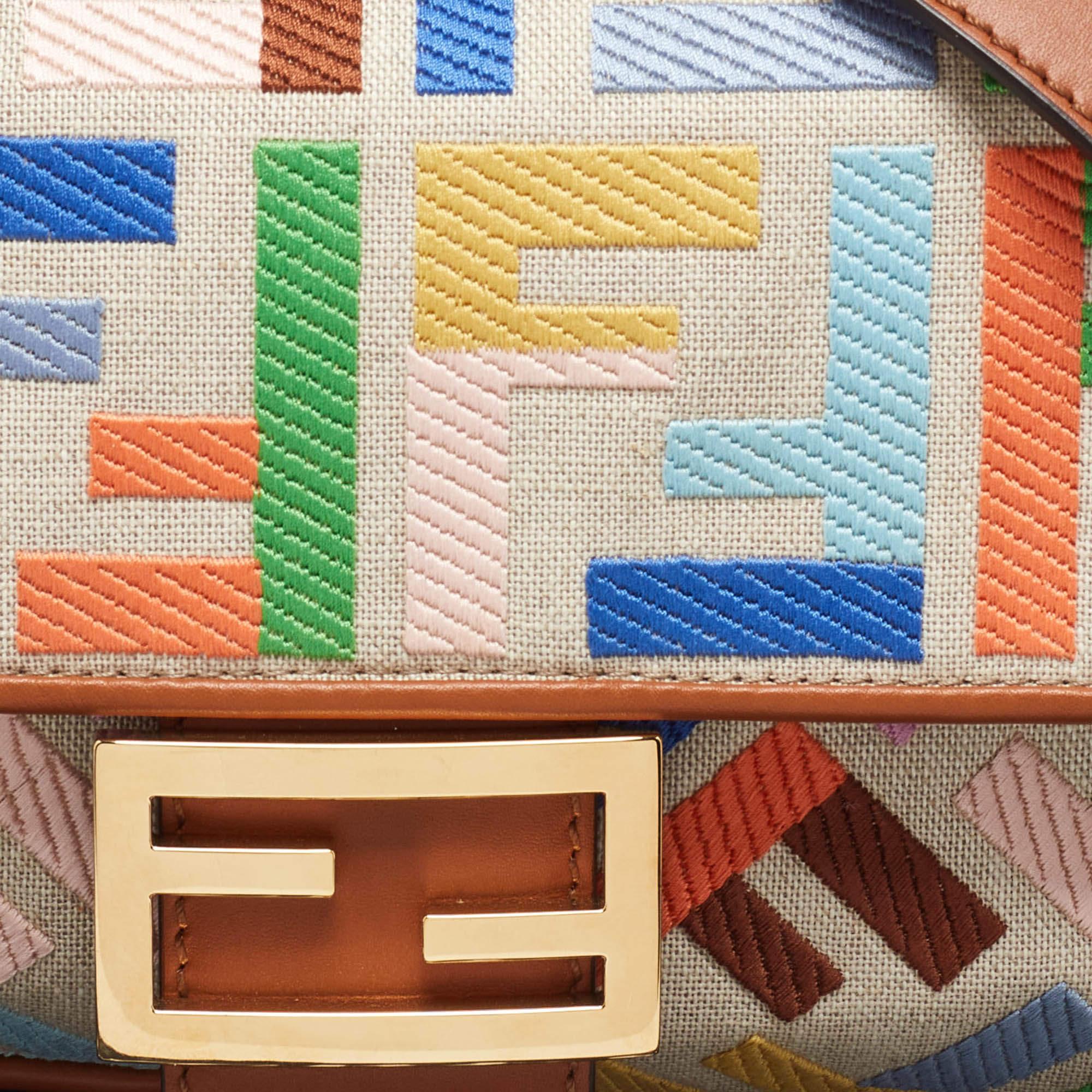 Women's Fendi Multicolor Canvas and Leather FF Embroidered Baguette Crossbody Bag