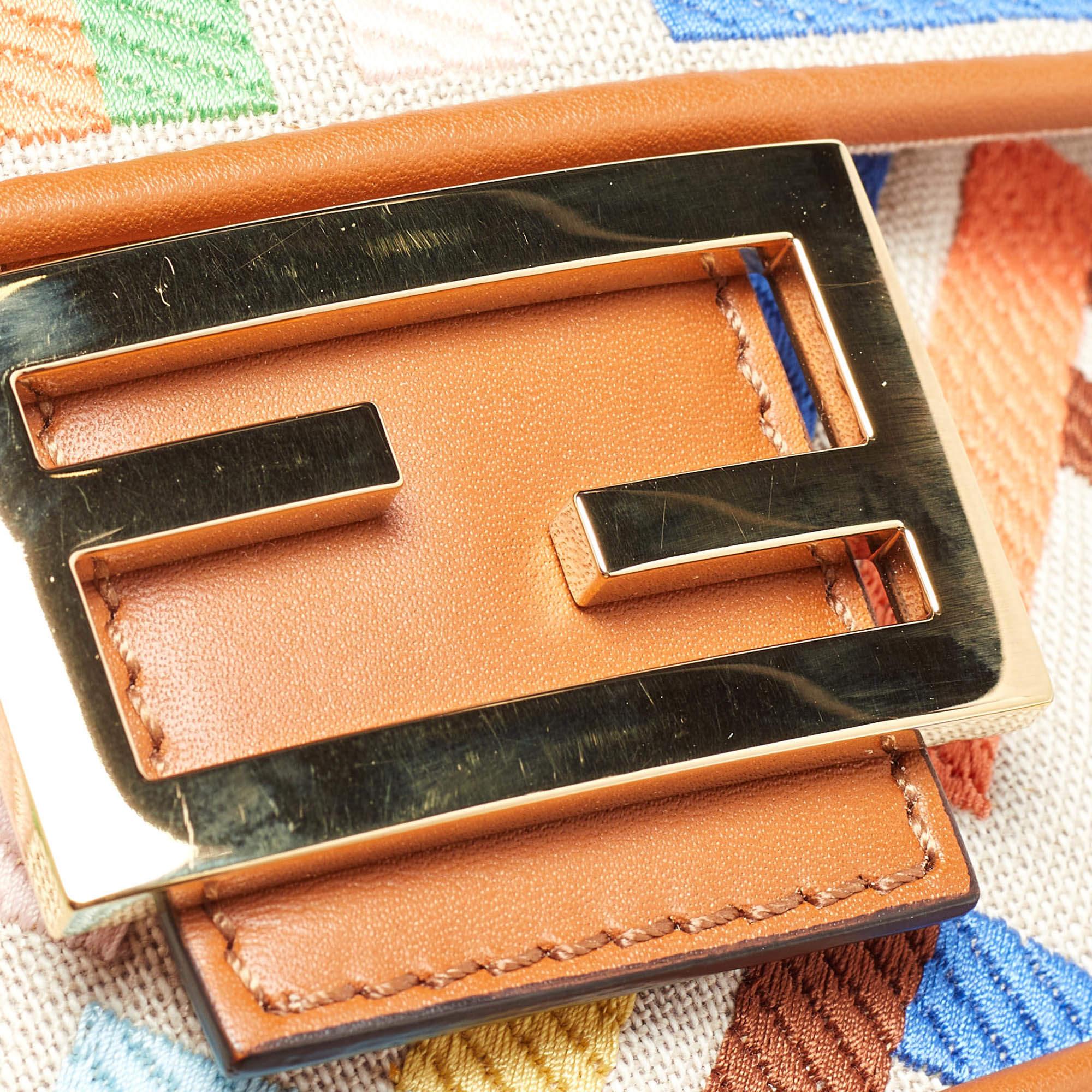 Fendi Multicolor Canvas and Leather FF Embroidered Baguette Crossbody Bag 1