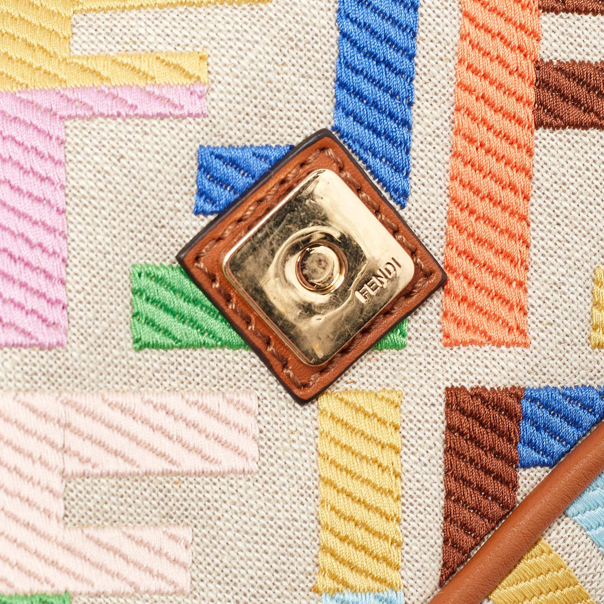 Fendi Multicolor Canvas and Leather FF Embroidered Baguette Crossbody Bag 2