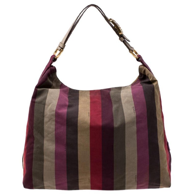 Fendi Multicolor Canvas and Leather Large Pequin Striped Hobo For Sale ...