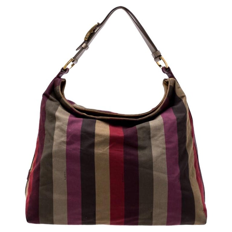 Fendi Multicolor Canvas and Leather Large Pequin Striped Hobo For Sale ...